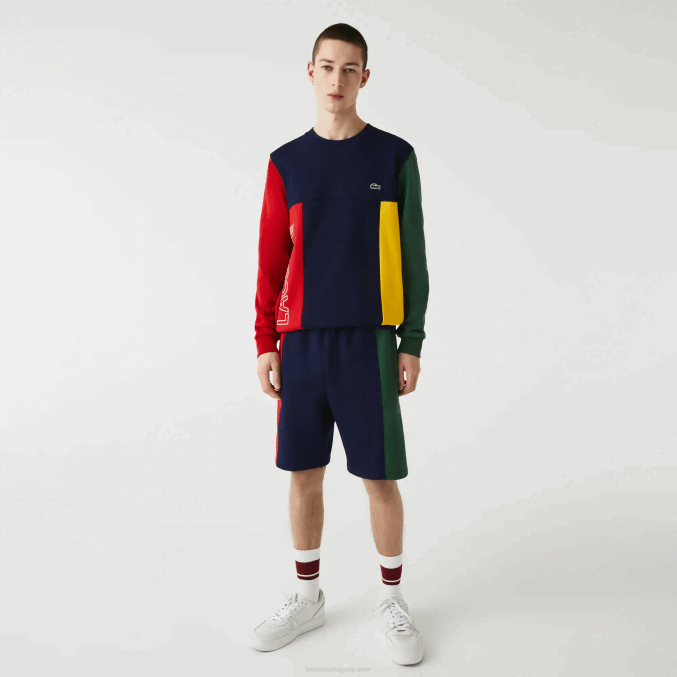 azul marino rojo verde bls VVL0A1515 hombres Lacoste shorts de mezcla de vellón con logo