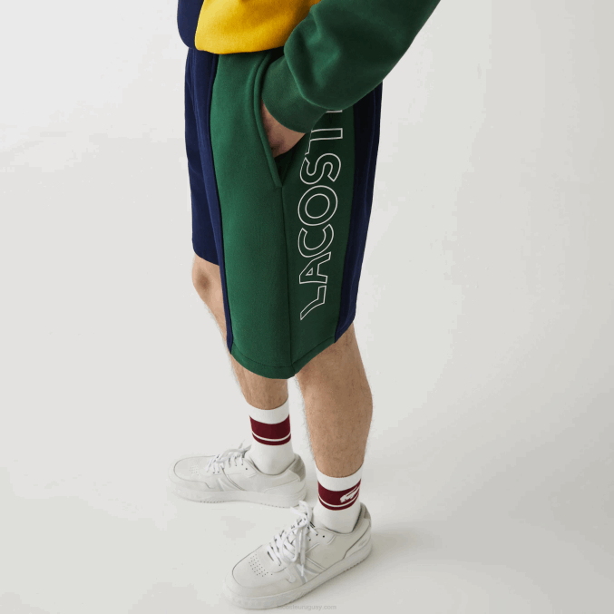 azul marino rojo verde bls VVL0A1515 hombres Lacoste shorts de mezcla de vellón con logo