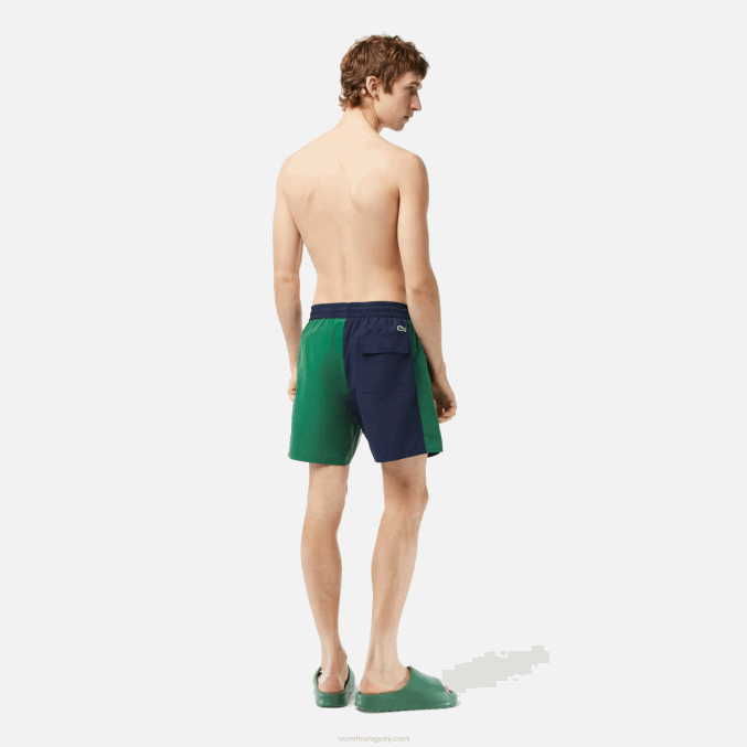 azul marino verde blanco ast VVL0A520 hombres Lacoste bañador de poliéster reciclado colorblock