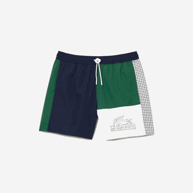 azul marino verde blanco ast VVL0A520 hombres Lacoste bañador de poliéster reciclado colorblock