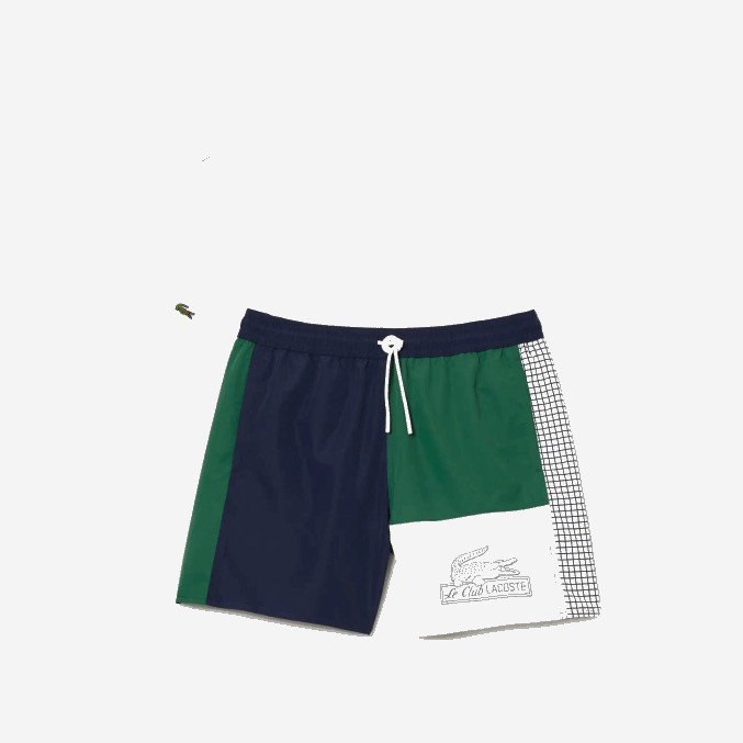azul marino verde blanco ast VVL0A520 hombres Lacoste bañador de poliéster reciclado colorblock