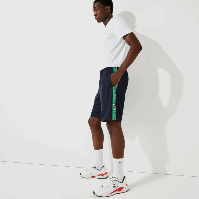azul marino verde mr0 VVL0A1506 hombres Lacoste shorts deportivos con franjas laterales