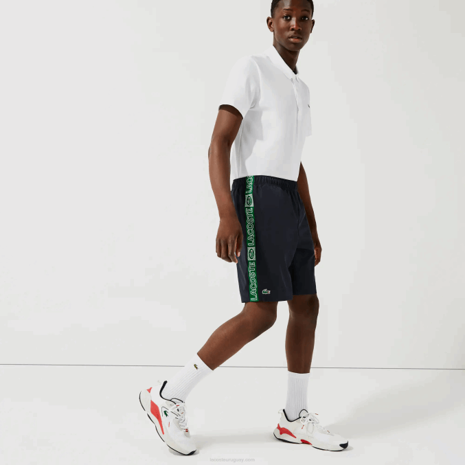 azul marino verde mr0 VVL0A1506 hombres Lacoste shorts deportivos con franjas laterales