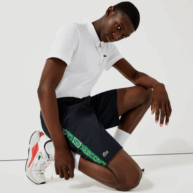 azul marino verde mr0 VVL0A1506 hombres Lacoste shorts deportivos con franjas laterales