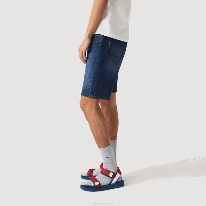 azul mk9 VVL0A1644 hombres Lacoste bermudas slim fit de denim de algodón elástico