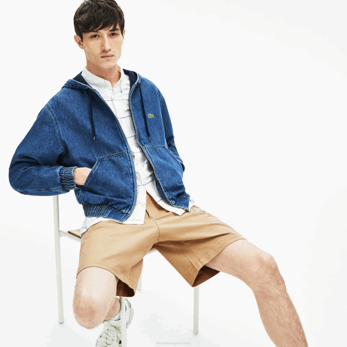 beige 02s VVL0A1620 hombres Lacoste Bermudas regular fit de gabardina de algodón