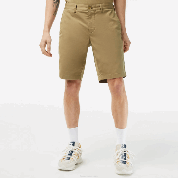 beige cb8 VVL0A431 hombres Lacoste bermudas slim fit de algodón elástico