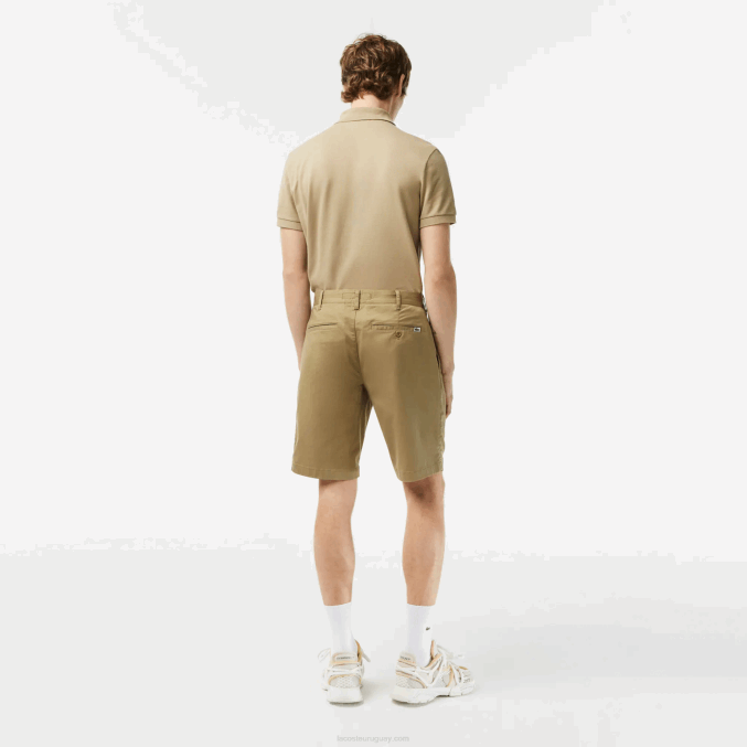 beige cb8 VVL0A431 hombres Lacoste bermudas slim fit de algodón elástico