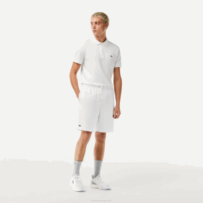 blanco 001 VVL0A1442 hombres Lacoste Shorts deportivos de tenis con tejido de diamante sólido