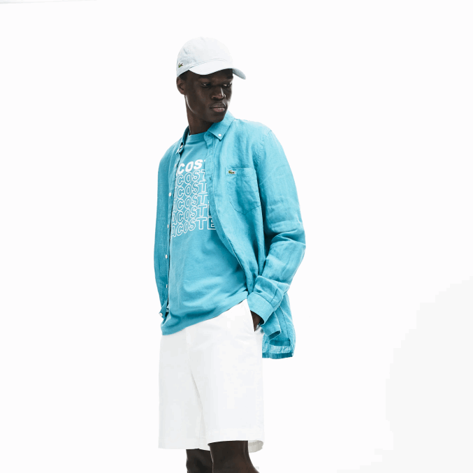 blanco 001 VVL0A1618 hombres Lacoste Bermudas regular fit de gabardina de algodón
