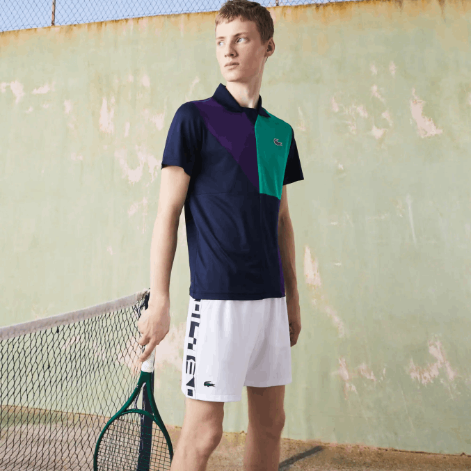 blanco 800 VVL0A1536 hombres Lacoste shorts deportivos de tenis con estampado en contraste