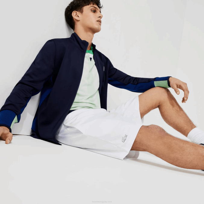 blanco azul marino blanco b0x VVL0A1563 hombres Lacoste shorts deportivos en jacquard con cintura elástica en contraste