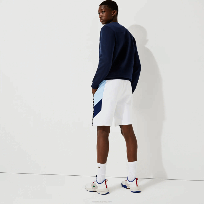 blanco azul vl3 VVL0A1602 hombres Lacoste bermudas polares con bandas con letras
