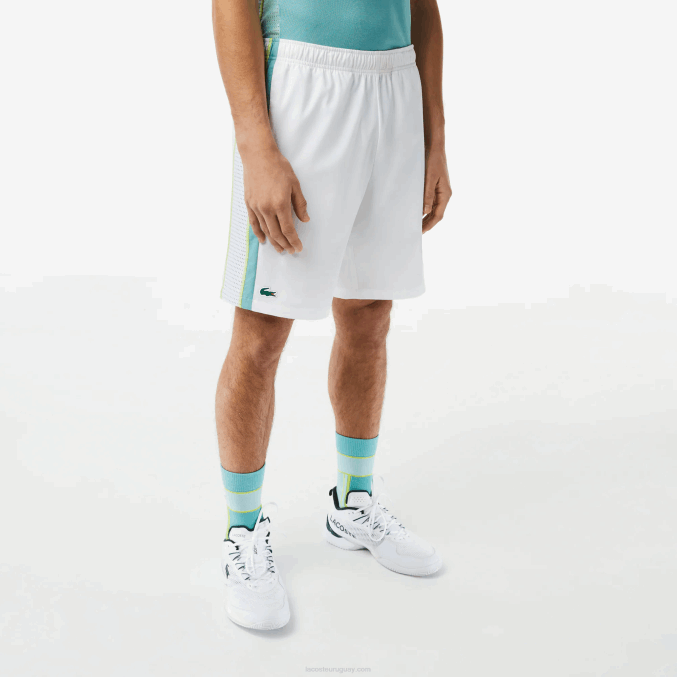 blanco verde amarillo bh3 VVL0A427 hombres Lacoste pantalones cortos de tenis de poliéster reciclado