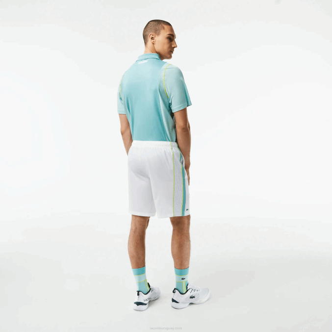 blanco verde amarillo bh3 VVL0A427 hombres Lacoste pantalones cortos de tenis de poliéster reciclado
