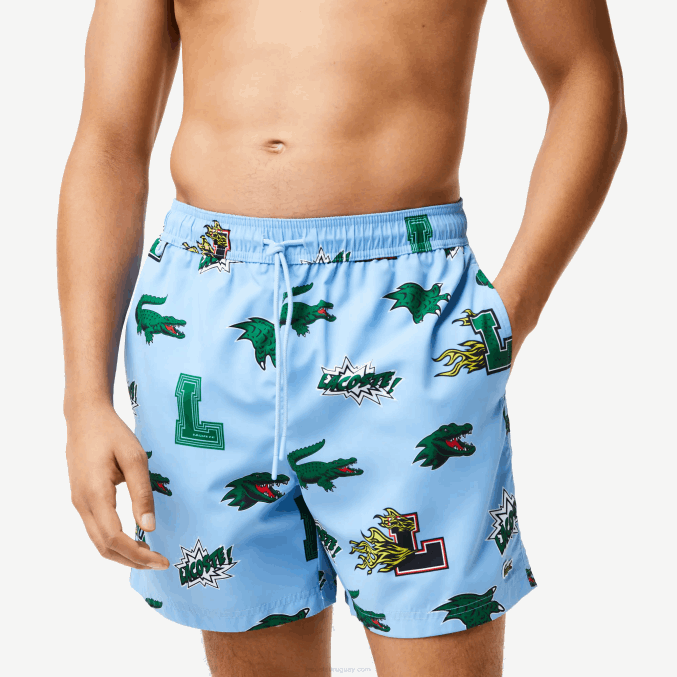 eep azul blanco VVL0A1669 hombres Lacoste bañador con forro de malla