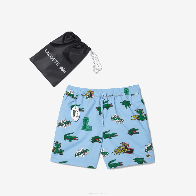 eep azul blanco VVL0A1669 hombres Lacoste bañador con forro de malla