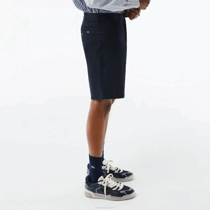 fondo azul marino VVL0A436 hombres Lacoste Bermudas regular fit de algodón orgánico elástico