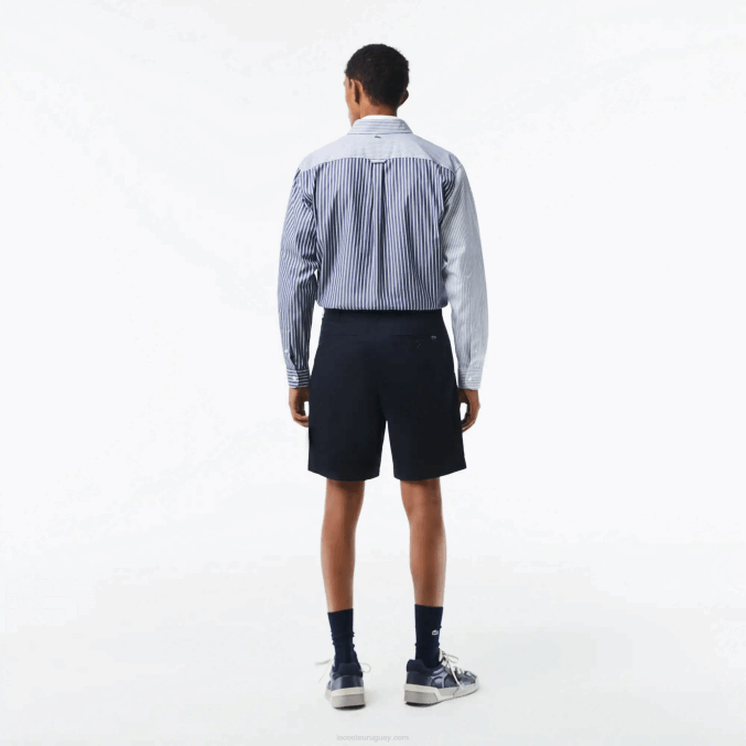 fondo azul marino VVL0A436 hombres Lacoste Bermudas regular fit de algodón orgánico elástico