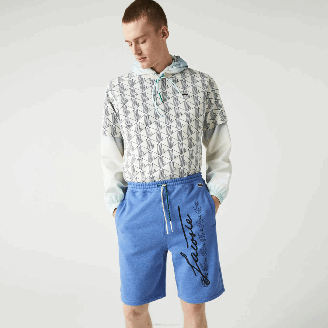 lomo azul hg3 VVL0A1435 hombres Lacoste shorts de felpa con estampado de firma