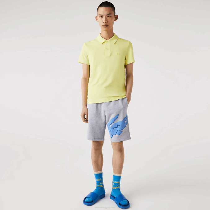 lomo gris cca VVL0A1418 hombres Lacoste shorts extragrandes de felpa de algodón orgánico con estampado de cocodrilo