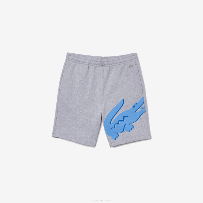 lomo gris cca VVL0A1418 hombres Lacoste shorts extragrandes de felpa de algodón orgánico con estampado de cocodrilo