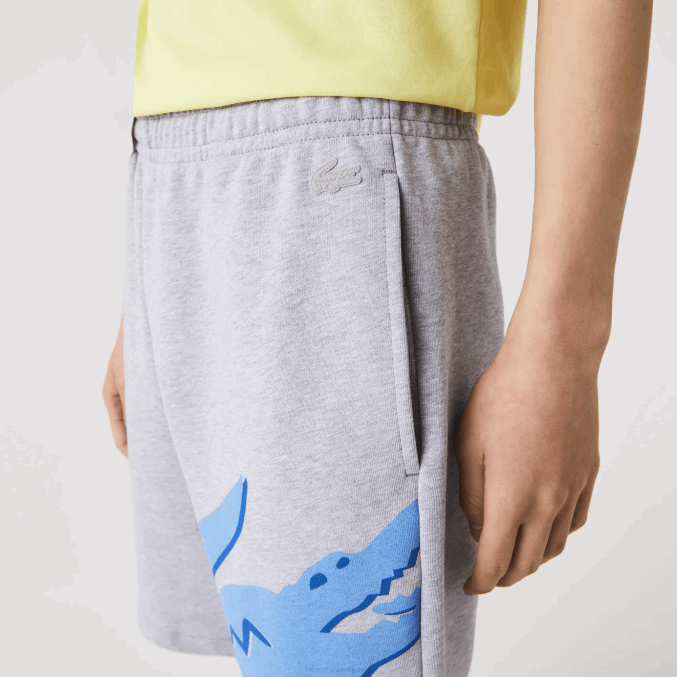 lomo gris cca VVL0A1418 hombres Lacoste shorts extragrandes de felpa de algodón orgánico con estampado de cocodrilo