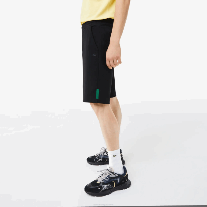 negro 031 VVL0A1390 hombres Lacoste shorts de mezcla de algodón elástico