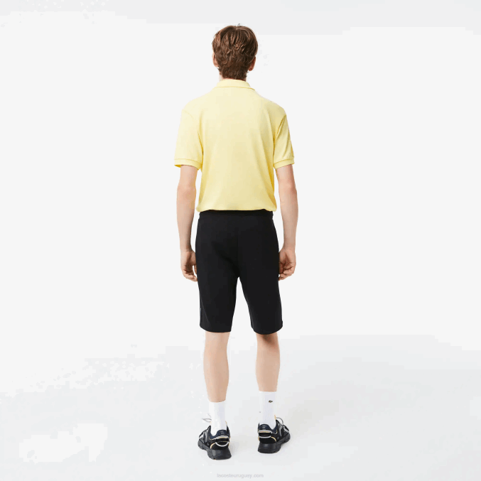 negro 031 VVL0A1390 hombres Lacoste shorts de mezcla de algodón elástico