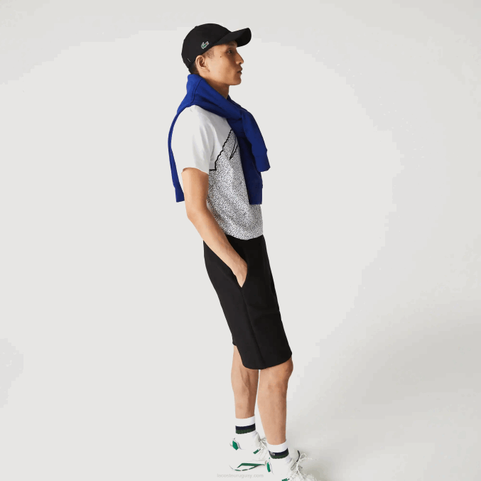 negro 031 VVL0A1390 hombres Lacoste shorts de mezcla de algodón elástico