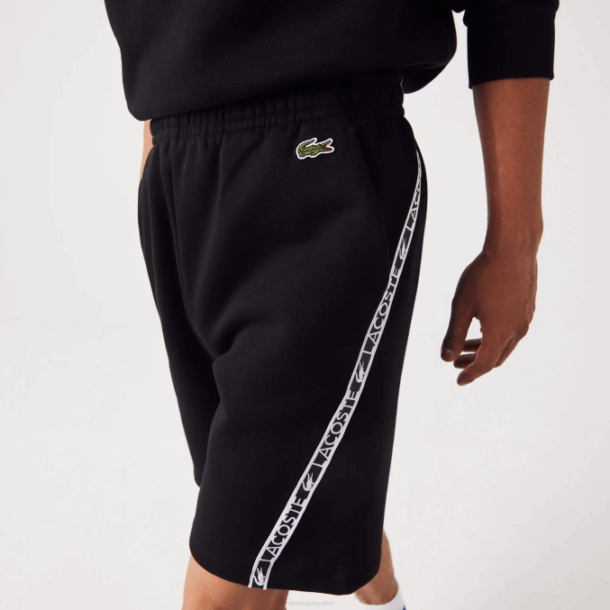 negro 031 VVL0A1497 hombres Lacoste shorts de felpa cepillada con bandas estampadas
