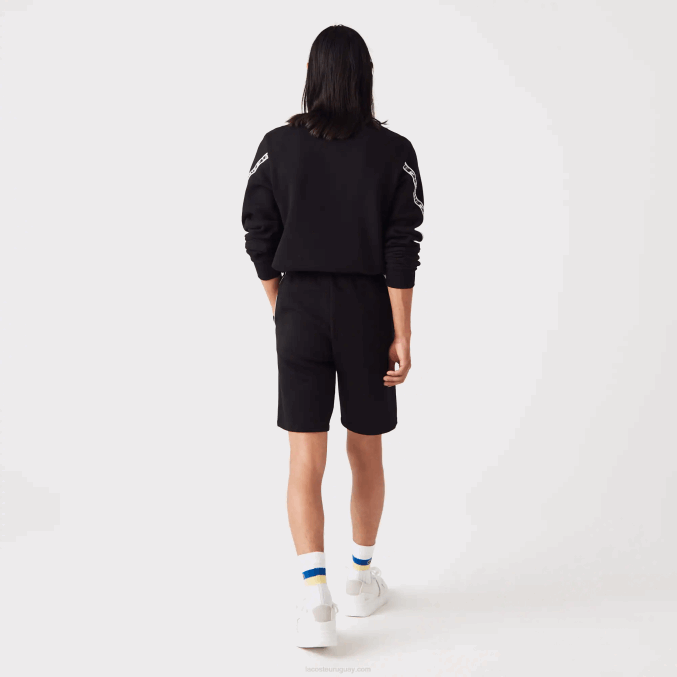 negro 031 VVL0A1497 hombres Lacoste shorts de felpa cepillada con bandas estampadas
