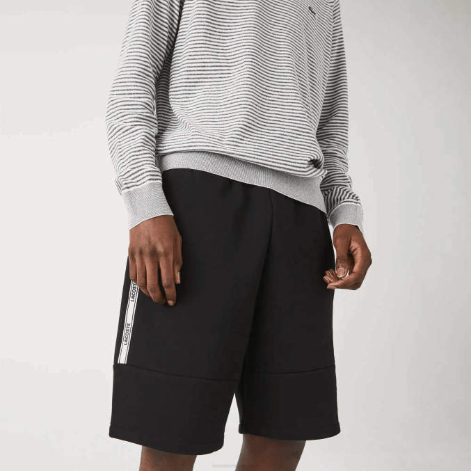 negro 031 VVL0A1540 hombres Lacoste shorts de mezcla de vellón con bandas de la marca