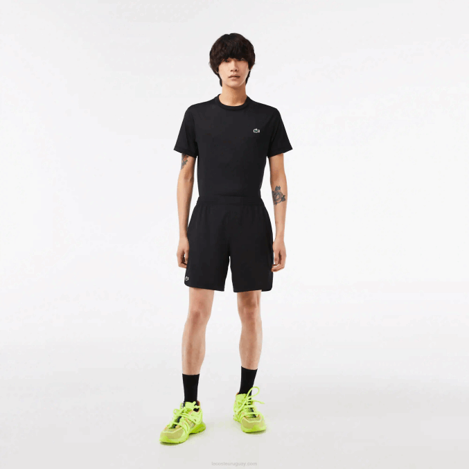 negro 8vm VVL0A458 hombres Lacoste shorts deportivos de malla elástica a cuadros