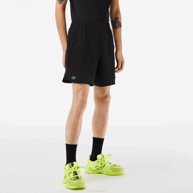 negro 8vm VVL0A458 hombres Lacoste shorts deportivos de malla elástica a cuadros