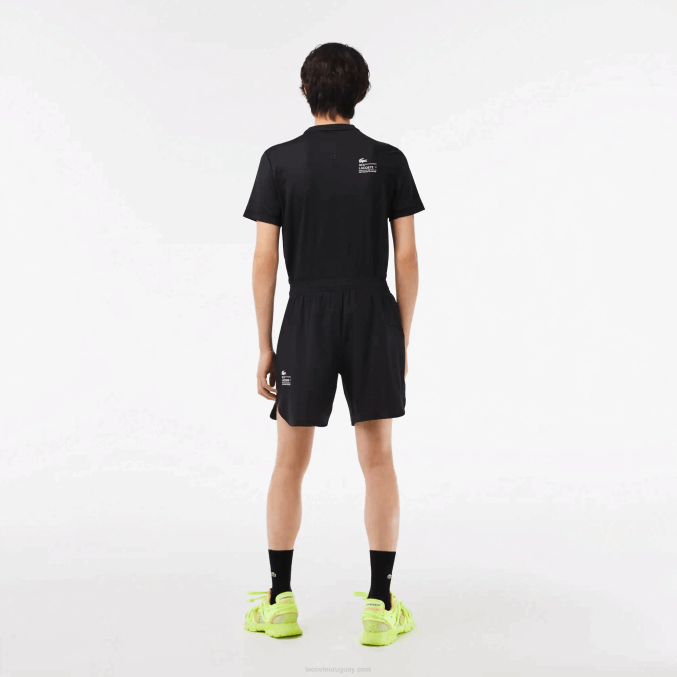 negro 8vm VVL0A458 hombres Lacoste shorts deportivos de malla elástica a cuadros