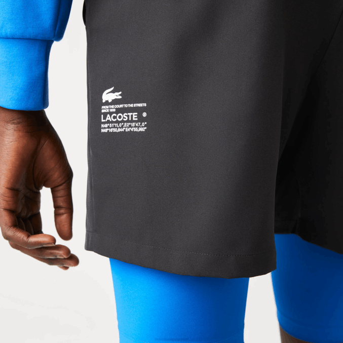negro azul 985 VVL0A1423 hombres Lacoste shorts deportivos 3 en 1 con forro incorporado