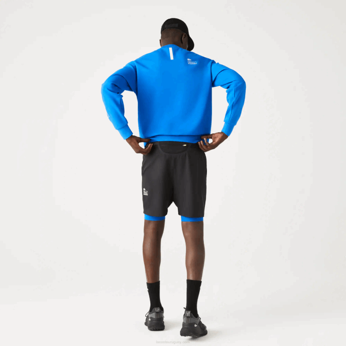 negro azul 985 VVL0A1423 hombres Lacoste shorts deportivos 3 en 1 con forro incorporado