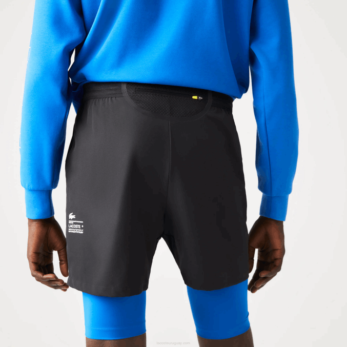 negro azul 985 VVL0A1423 hombres Lacoste shorts deportivos 3 en 1 con forro incorporado