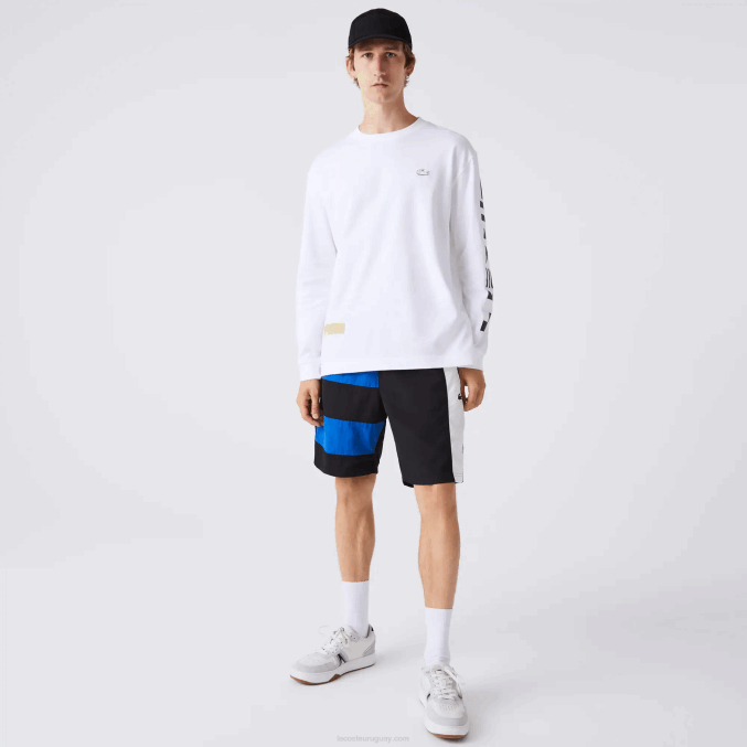 negro azul blanco se1 VVL0A1500 hombres Lacoste shorts con efecto patchwork y bloques de color