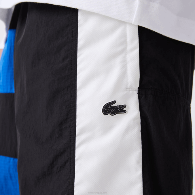 negro azul blanco se1 VVL0A1500 hombres Lacoste shorts con efecto patchwork y bloques de color