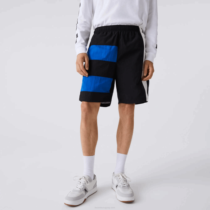negro azul blanco se1 VVL0A1500 hombres Lacoste shorts con efecto patchwork y bloques de color