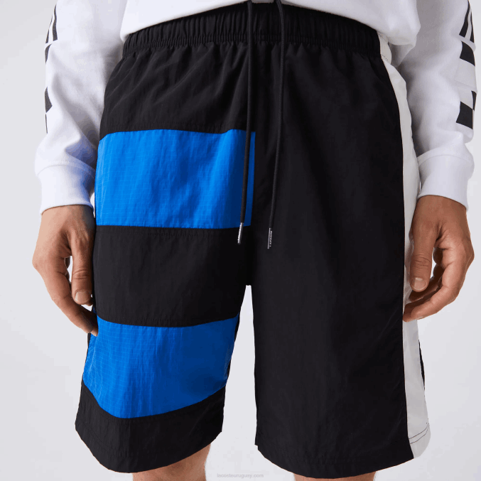 negro azul blanco se1 VVL0A1500 hombres Lacoste shorts con efecto patchwork y bloques de color