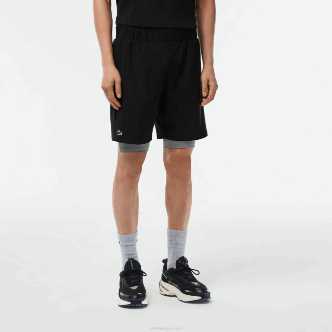 negro gris chine x0i VVL0A481 hombres Lacoste pantalones cortos deportivos de dos tonos con calzoncillos incorporados