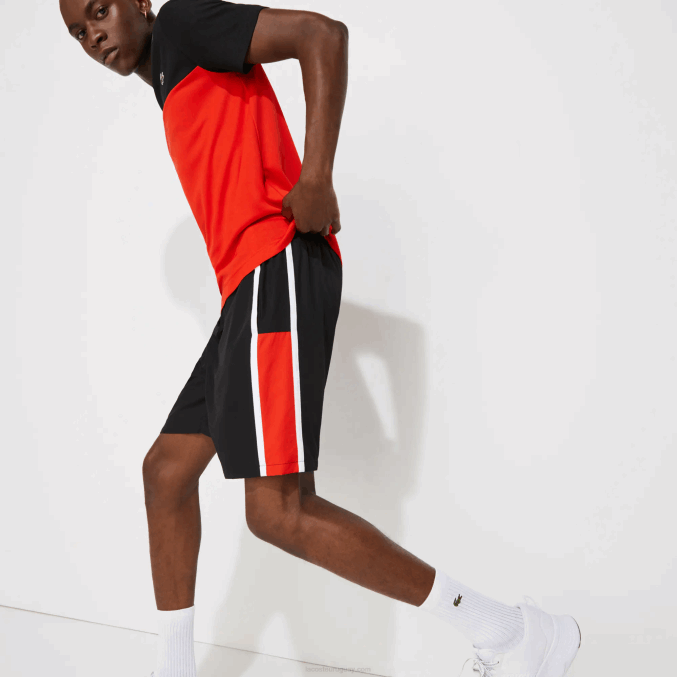 negro rojo blanco g54 VVL0A1365 hombres Lacoste shorts deportivos ligeros con paneles colorblock