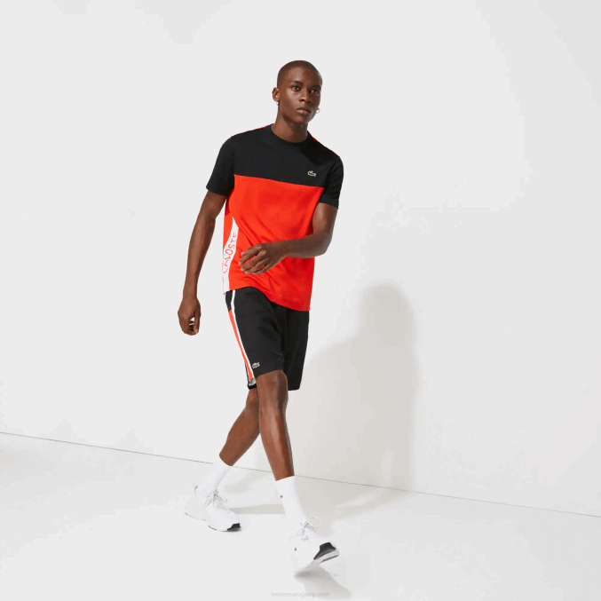 negro rojo blanco g54 VVL0A1365 hombres Lacoste shorts deportivos ligeros con paneles colorblock