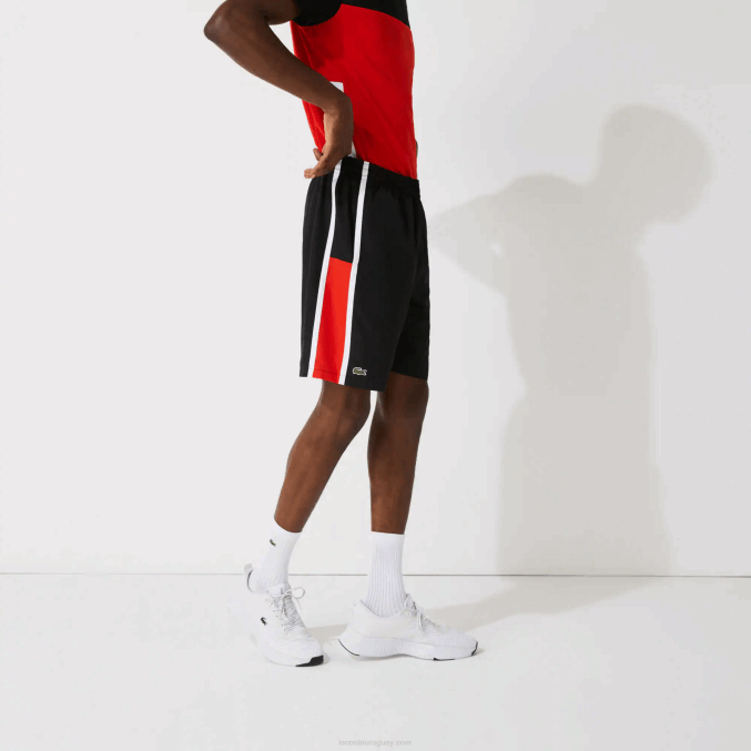 negro rojo blanco g54 VVL0A1365 hombres Lacoste shorts deportivos ligeros con paneles colorblock