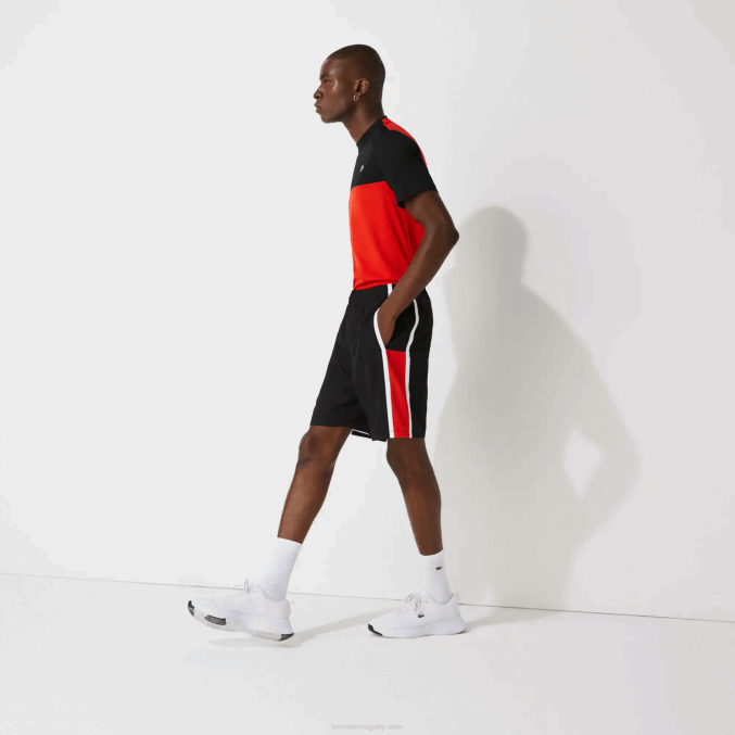 negro rojo blanco g54 VVL0A1365 hombres Lacoste shorts deportivos ligeros con paneles colorblock