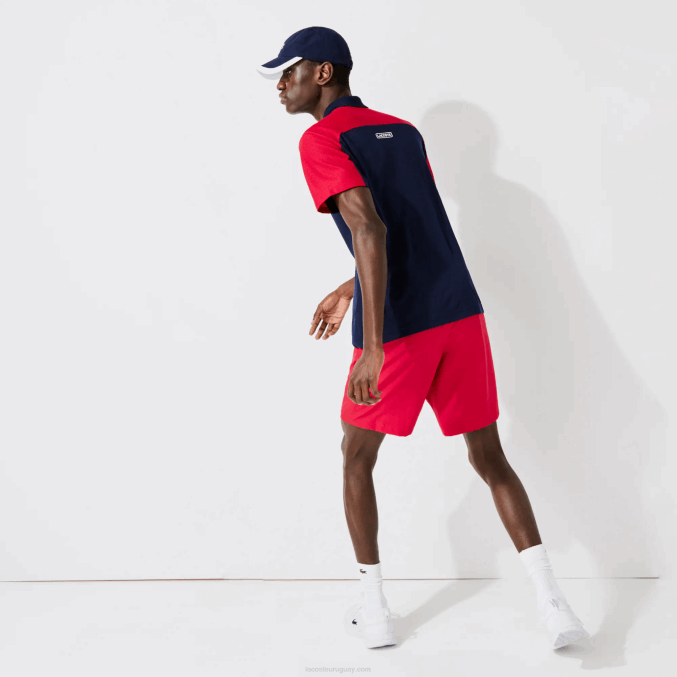 rojo 029 VVL0A1444 hombres Lacoste Shorts deportivos de tenis con tejido de diamante sólido