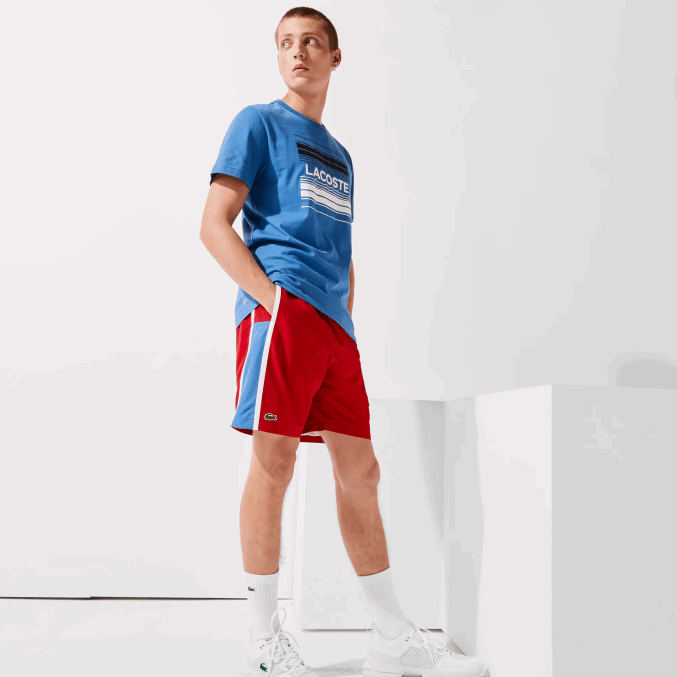 rojo azul blanco cmj VVL0A1366 hombres Lacoste shorts deportivos ligeros con paneles colorblock